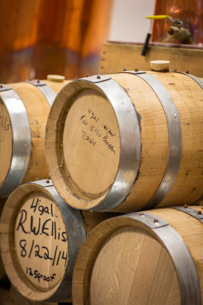 Wood barrels of fine liquor at Peaden Brothers Distillery