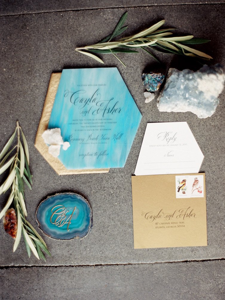 Blue stone looking wedding invitations