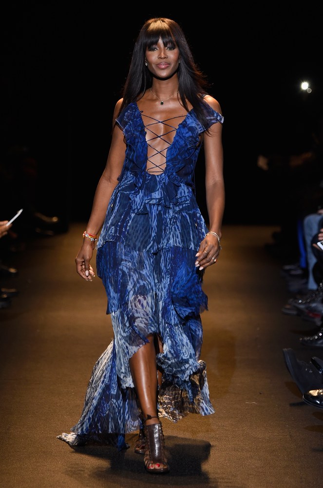 Naomi Campbell displays a creation by US designer Marc Jacobs for