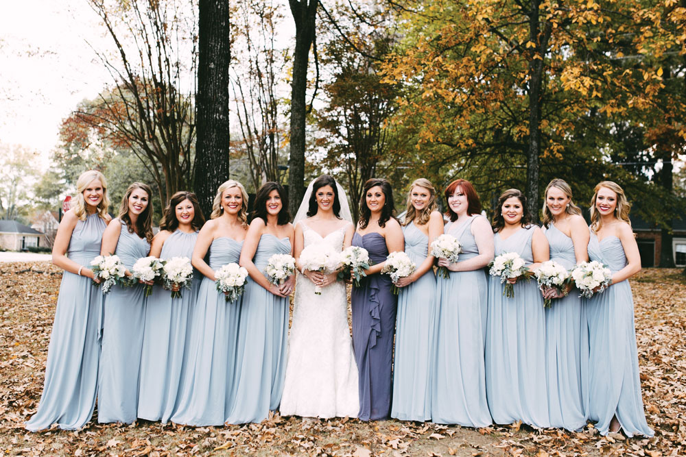 Bridal party in blue dresses