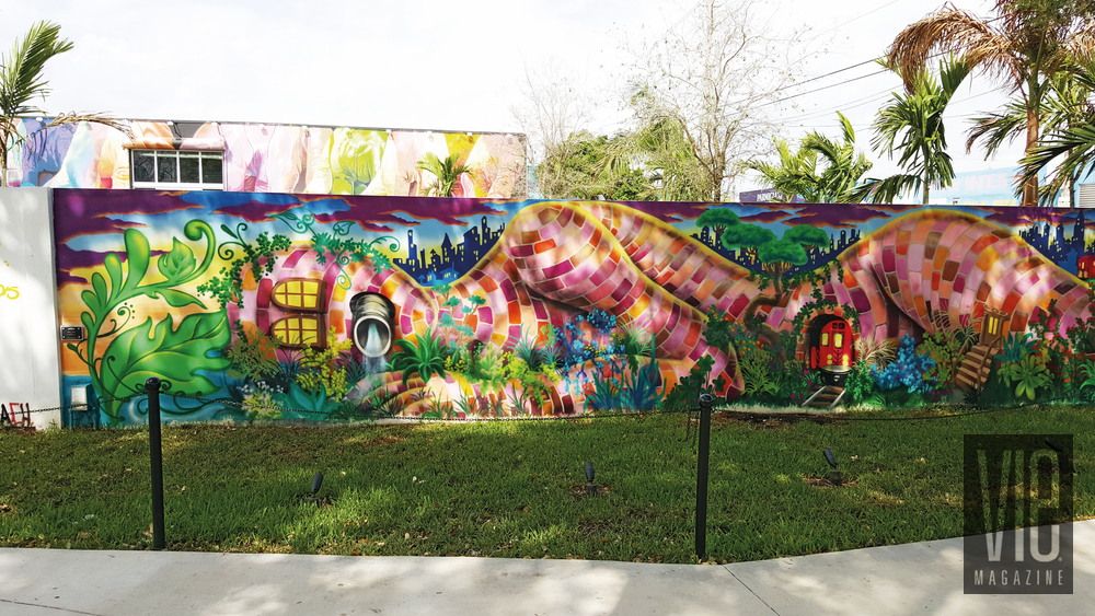 Mural painting on side of wall Wynwood Walls Miami Florida grafitti street art
