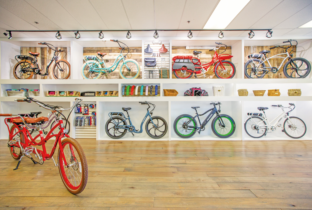 Interior shot of the Pedego Electric Bike shop on 30a product shots
