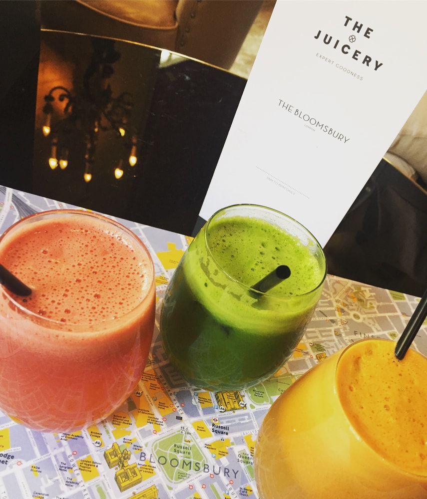 Photo by Carolyn O’Neil of The Juicery at the Bloomsbury Hotel in London 2017