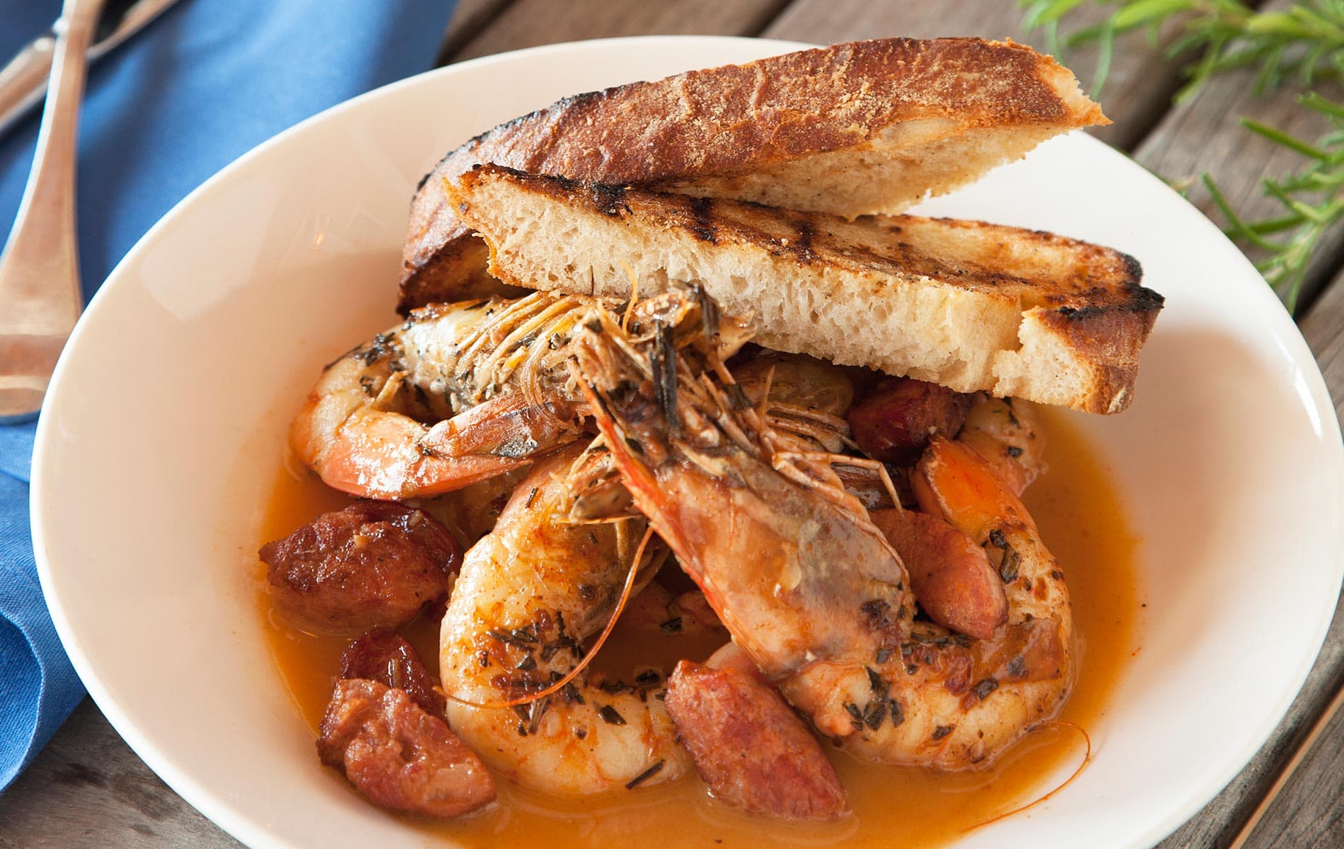 Barbecued Head-On Shrimp by Chef David Bishop at Bud & Alley’s Waterfront Restaurant in Seaside, Florida