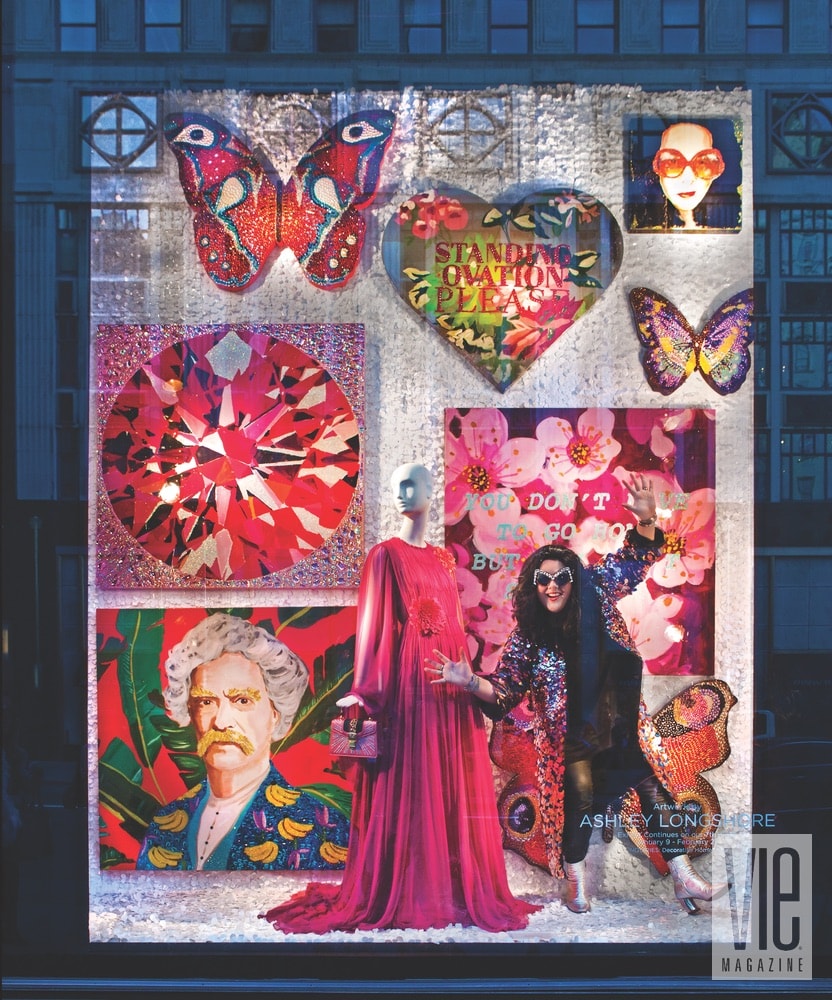 Longshore’s art filled the iconic Bergdorf Goodman windows on Fifth Avenue this past January.