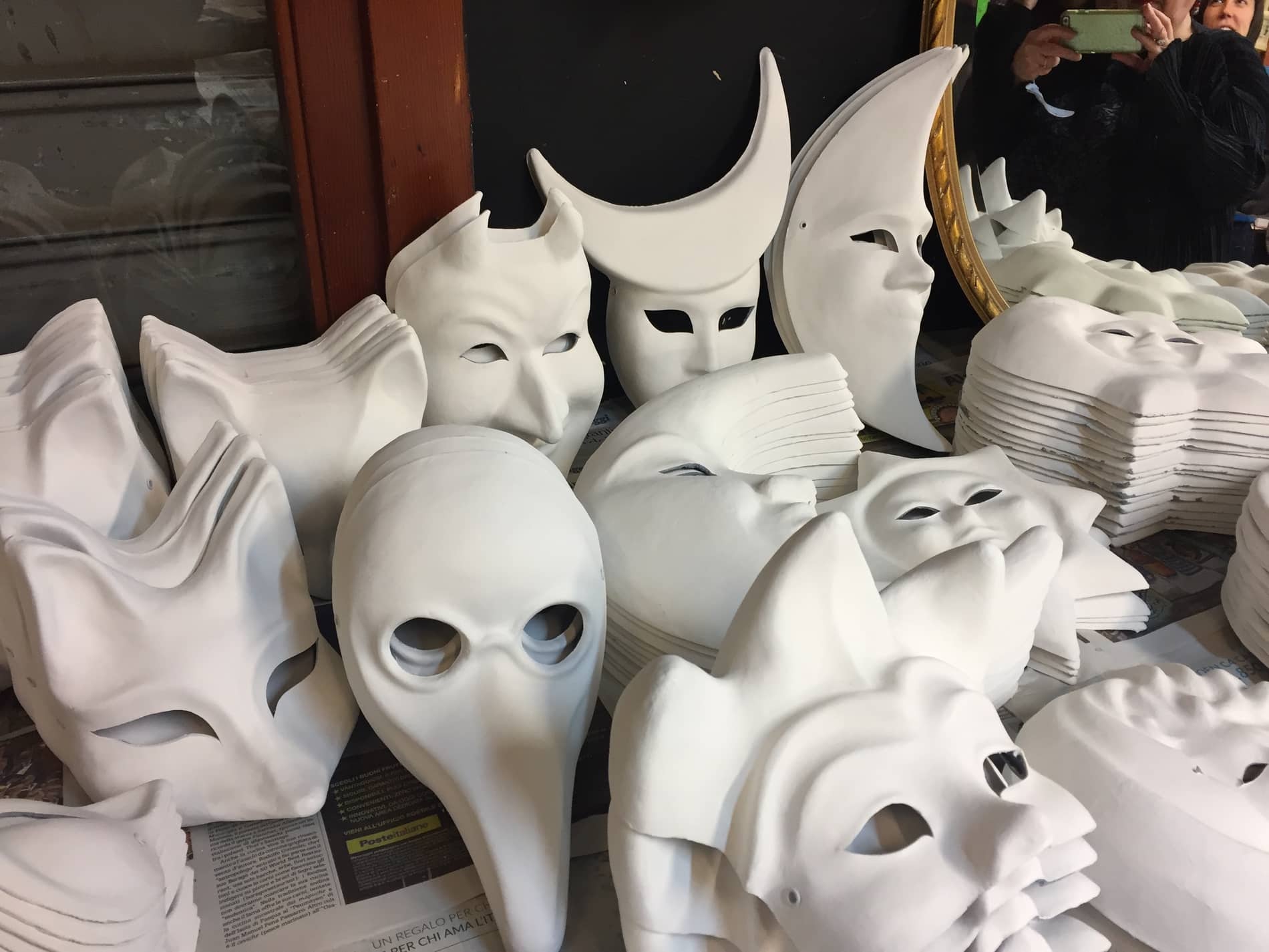 Mask molds at Ca' Macana Carnevale Mardi Gras mask workshop in Venice, Italy