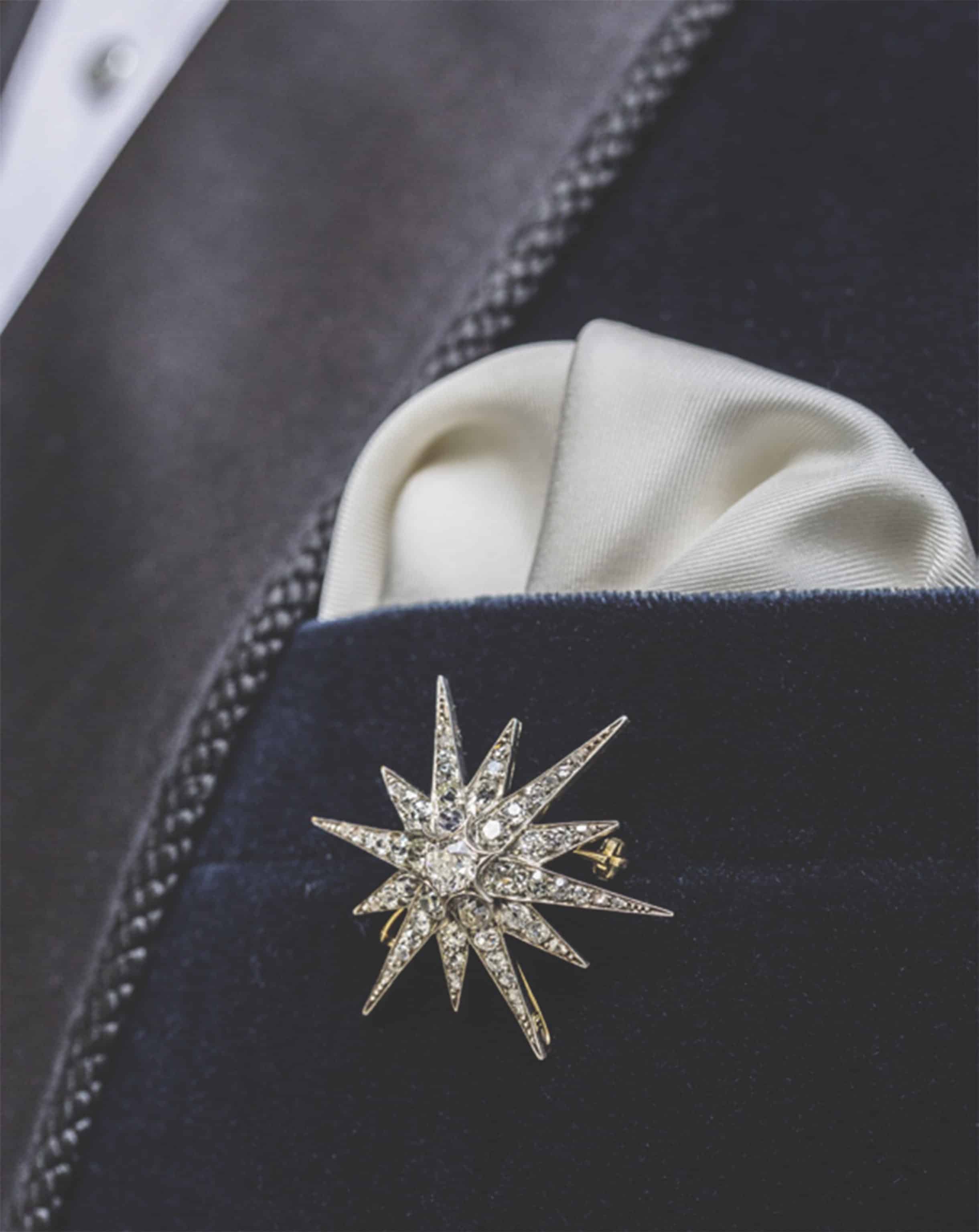 A Victorian diamond twelve-ray star brooch from Bentley & Skinner