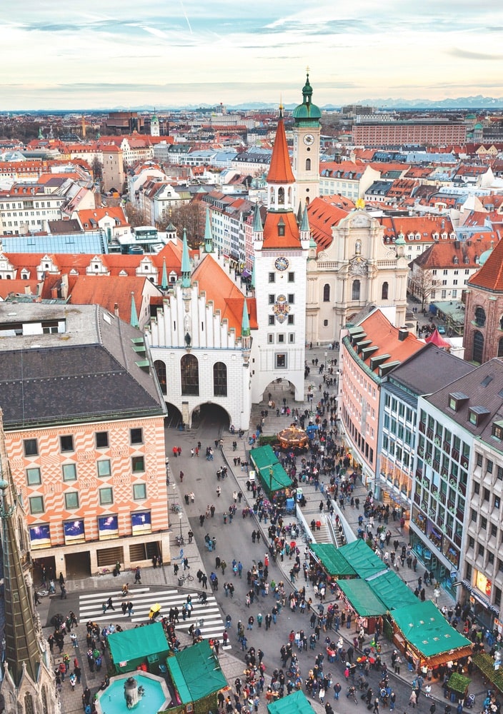 Be sure to stroll the Marienplatz for shops, food stands, and souvenirs, and look up to view the famous Zodiac Clock Tower on the facade of the old town hall.