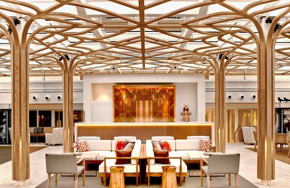Interior of the Viking Sun’s cruise ship showing the modern decor, which minimalistic Scandinavian trends.