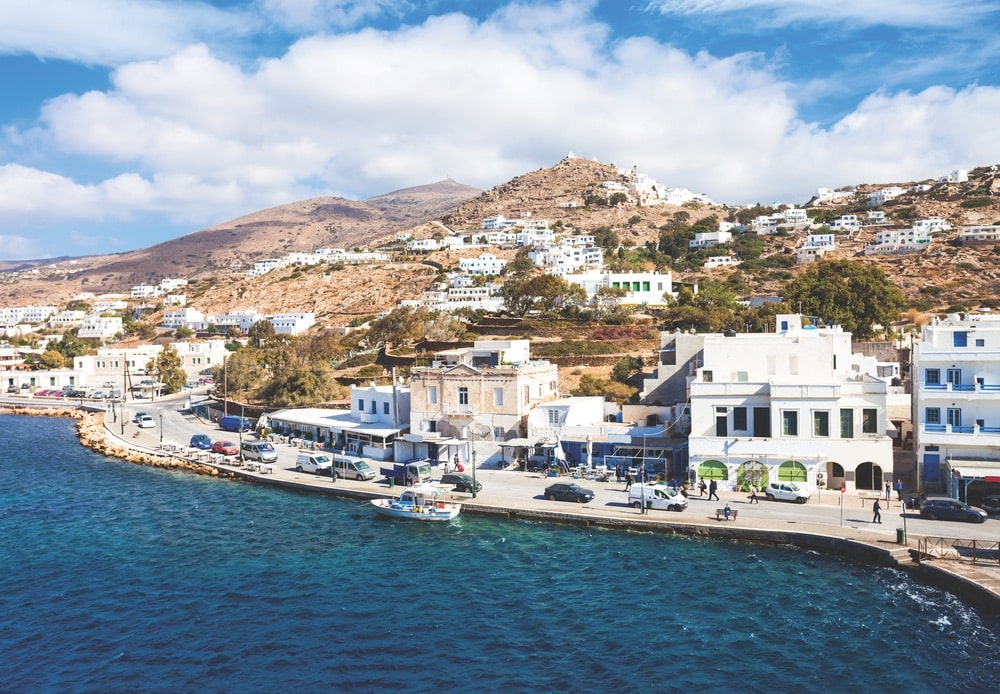 The charming port of Ios at the head of Ormos Harbor