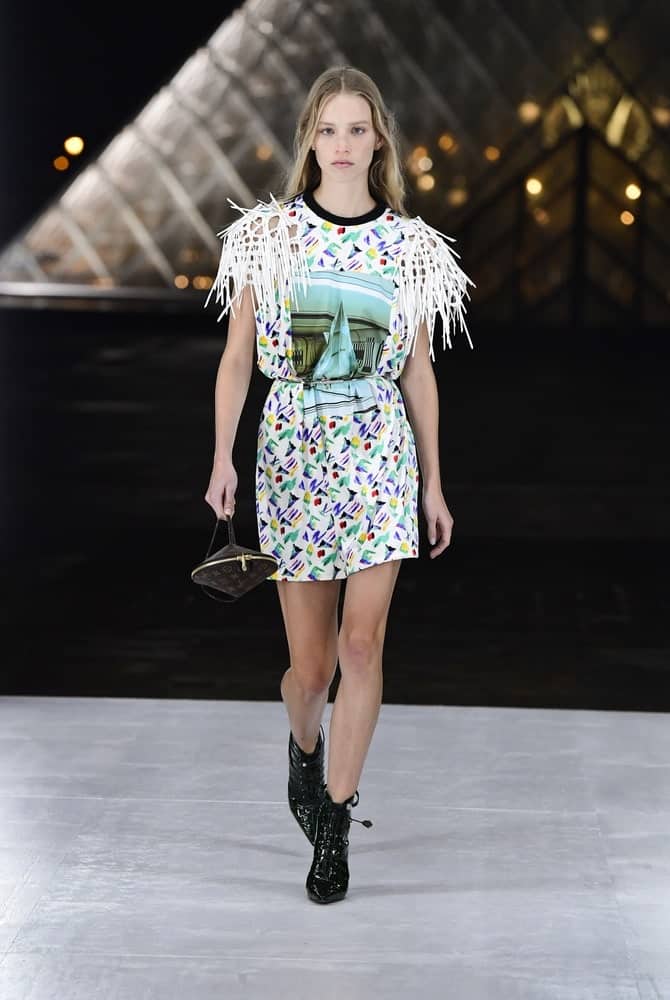Louis Vuitton model in harness Spring/Summer 2019 collection at Paris  Fashion Week