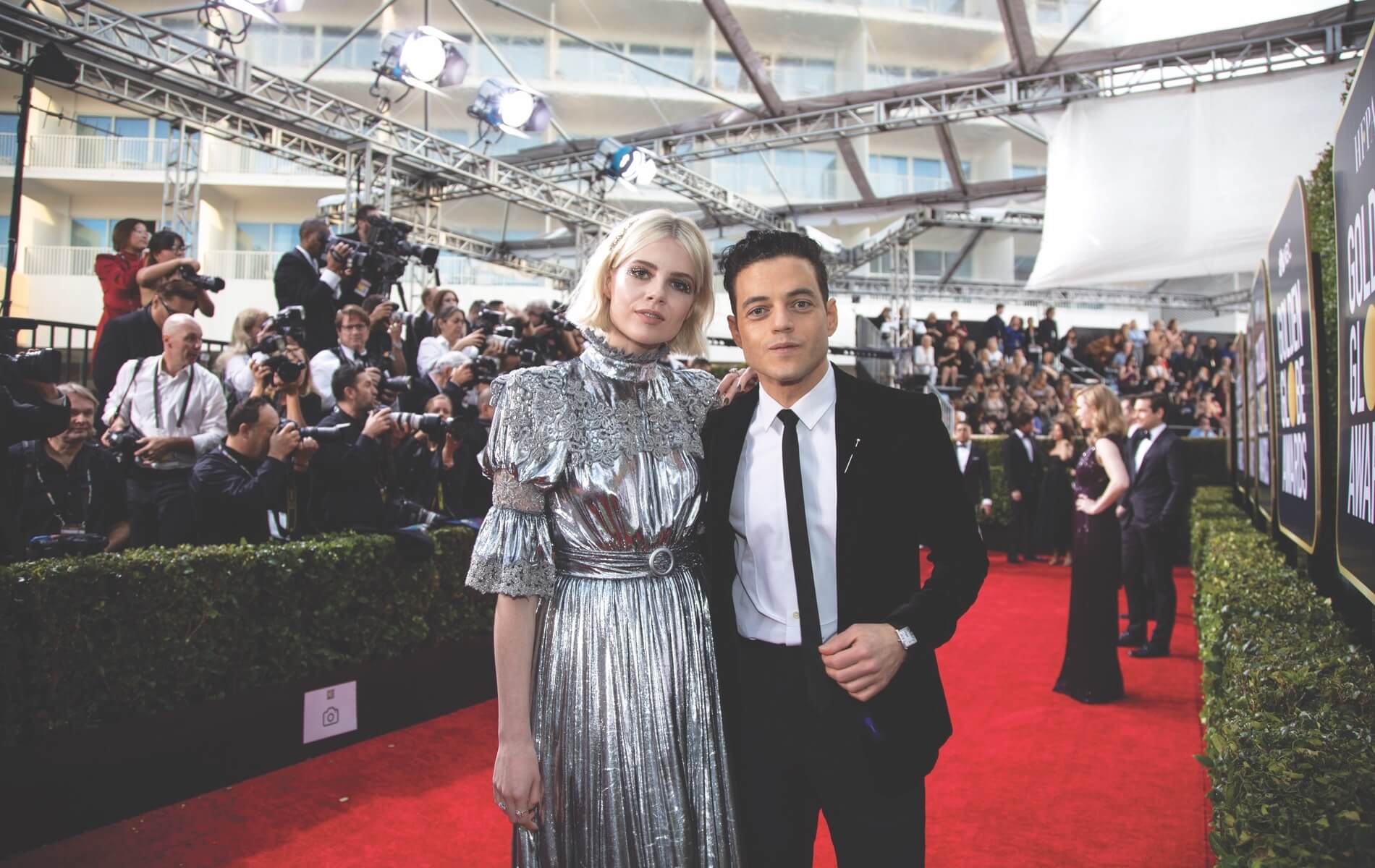 Lucy Boynton and Rami Malek | Photography courtesy of the Golden Globes