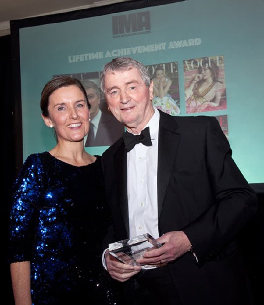 Grace Aungier and Lifetime Achievement Award Winner, Stephen Quinn of British Vogue, attend Magazines Ireland’s Irish Magazine Awards at Dublin City Hall, in Dublin, Ireland on December 1, 2016.