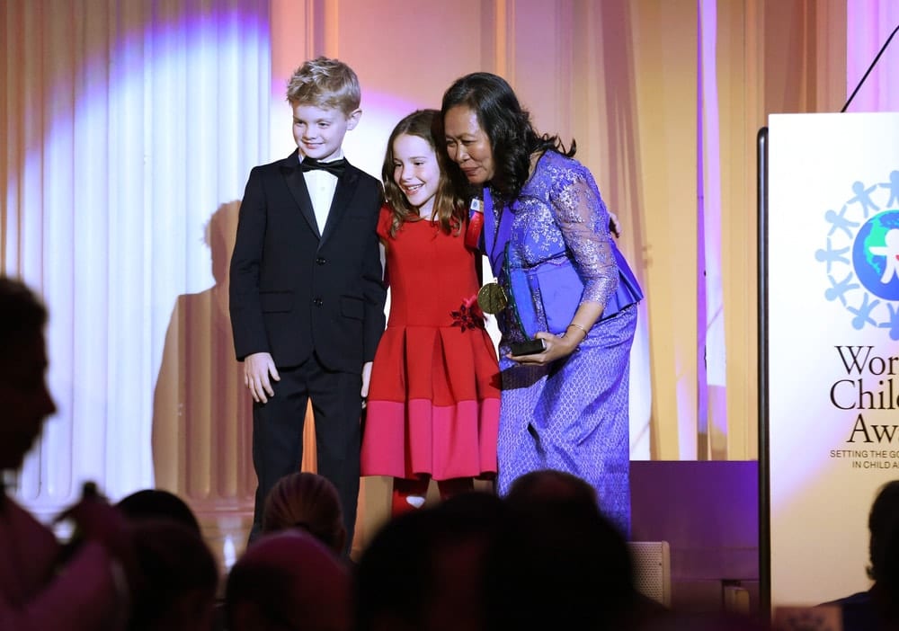 Honoree Ponheary Ly accepts an award on stage at the World of Children Awards Ceremony on October 27, 2016 in New York City. (Photo by Robin Marchant/Getty Images for World Of Children)