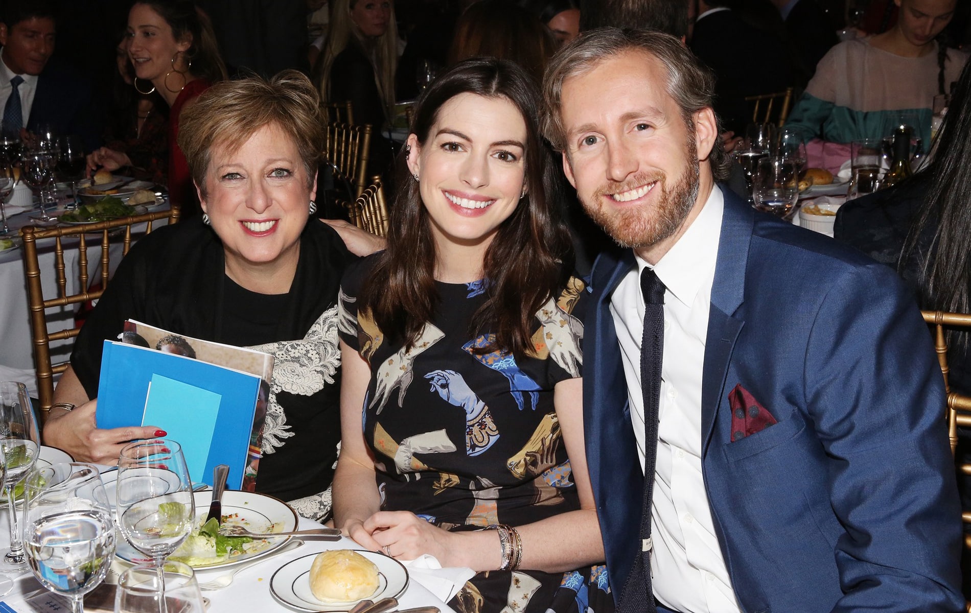 Caryl M. Stern, Anne Hathaway, and Adam Shulman attend the World of Children Awards Ceremony in New York City