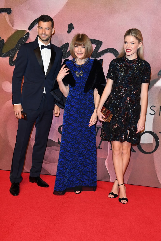 Grigor Dimitrov, Anna Wintour, and Ellie Wintour attends The Fashion Awards 2016 on December 5, 2016 in London, United Kingdom.