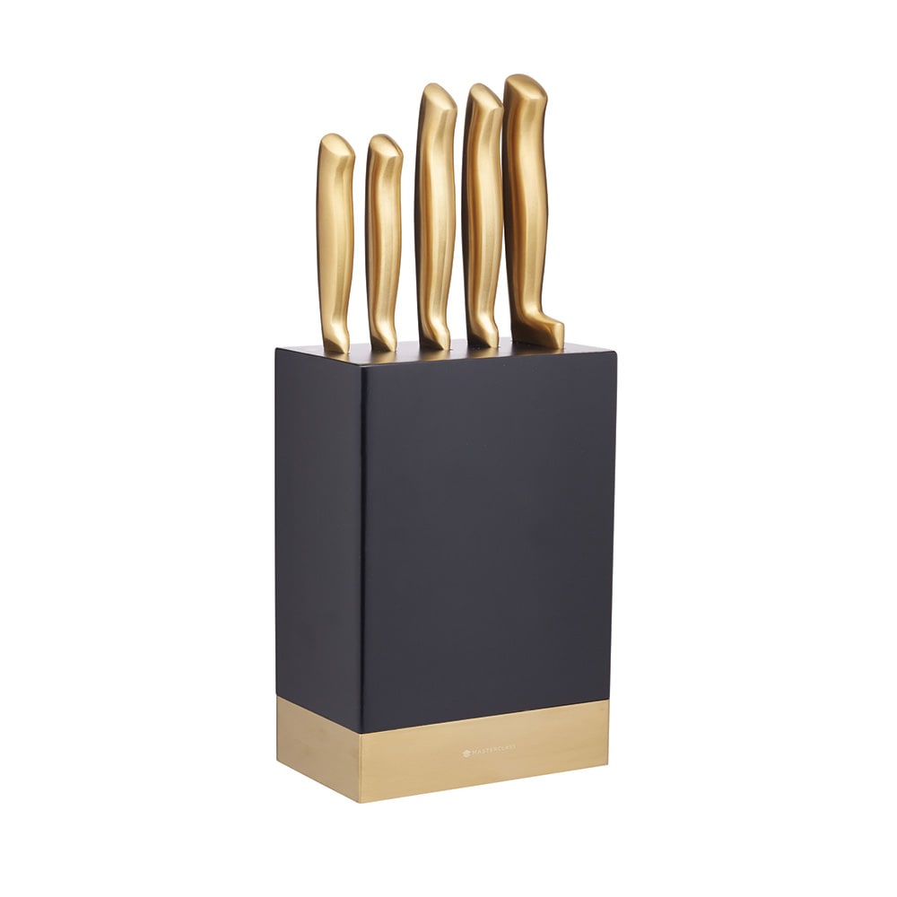VIE Magazine, C'est la VIE Curated Collection, MasterClass Five-Piece Brass-Colored Stainless Steel Knife Set and Knife Block