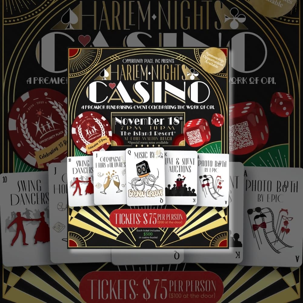 opportunity place, harlem nights casino fundraiser, the island resort, okaloosa island events