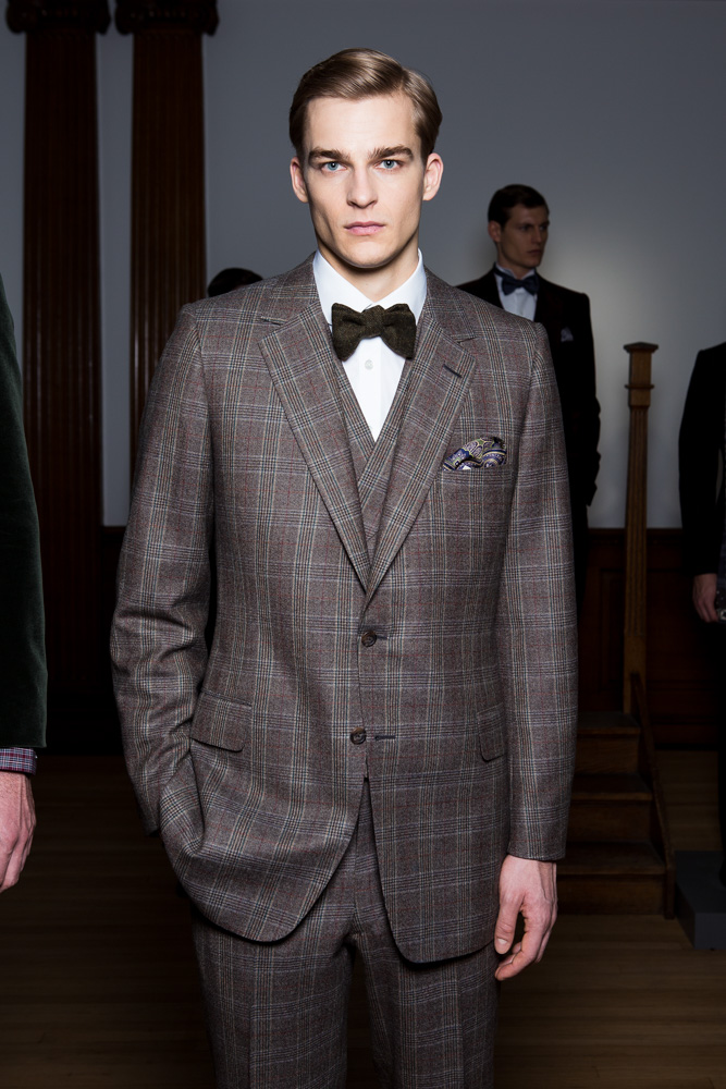 Male Model During London Fashion Week Fall Winter 2015 in cool wool plaid suit
