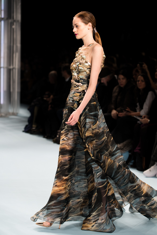 Model of Carolina Herrera show walking down the runway at Mercedes Benz Fashion Week