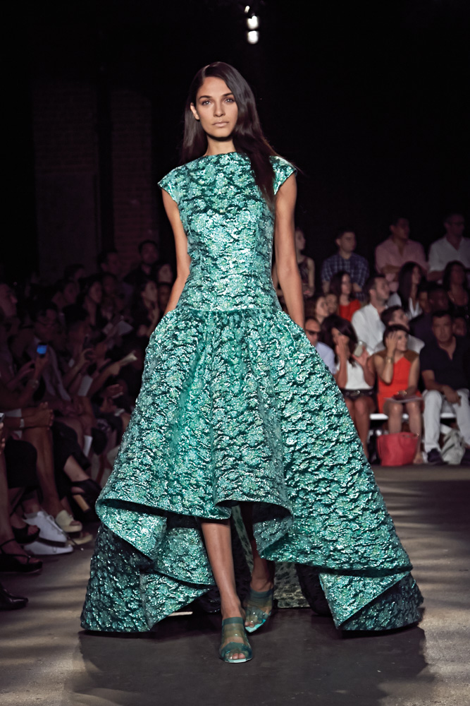 model in dress walks runway at Christian Siriano fashion show Mercedes Benz Fashion Week Spring 2015