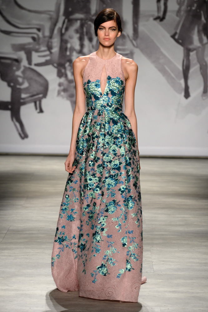model in dress on runway at Lela Rose fashion show Mercedes Benz Fashion Week Spring 2015