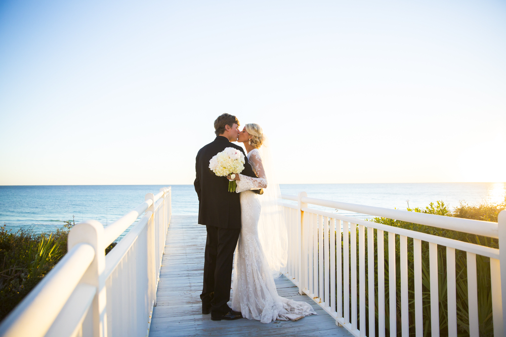 wedding picture during sunset at Alys beach Florida