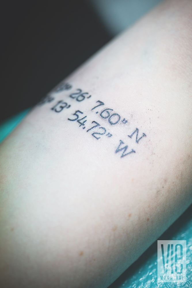 eddie davis coordinates tattoo on woman's arm