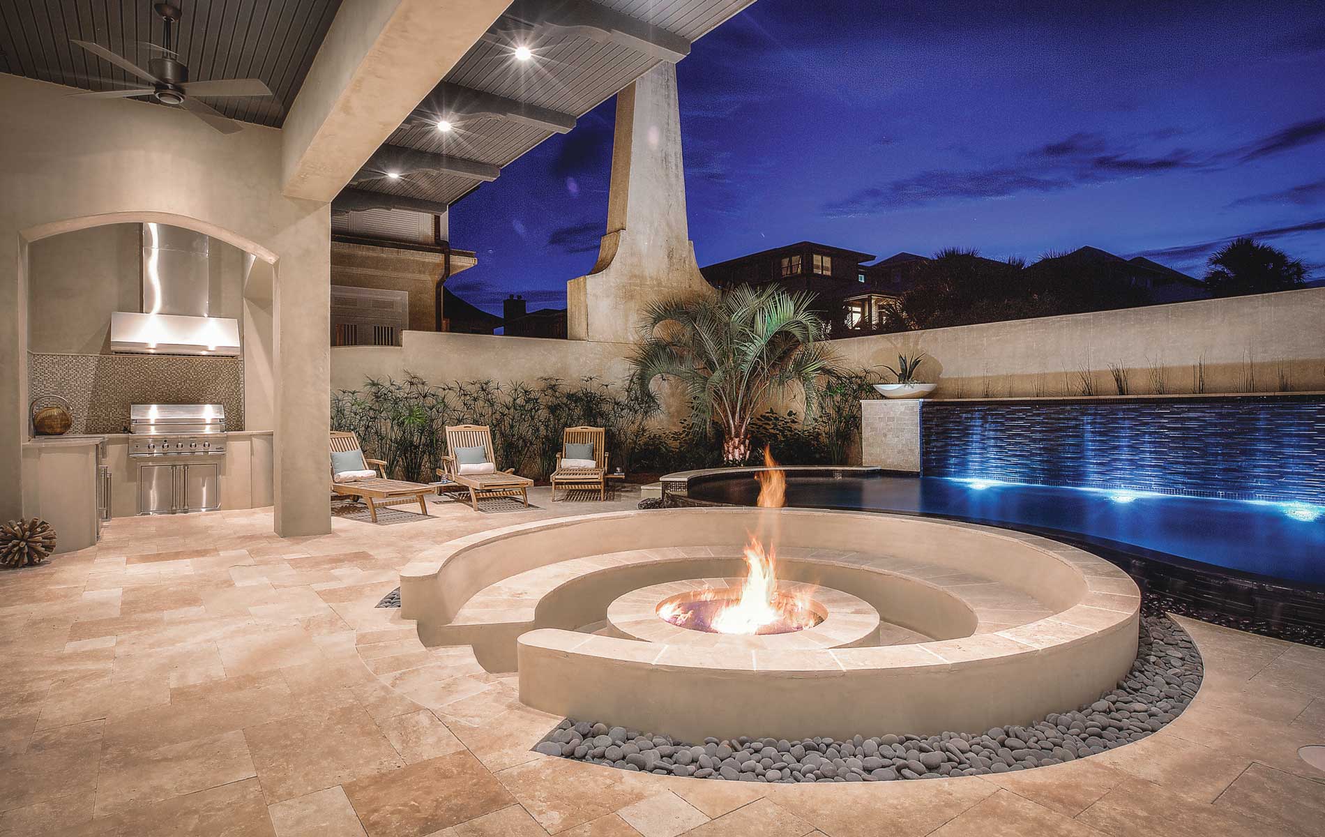 Outdoor fire with pool