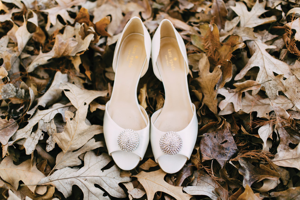 Wedding shoes in leaves