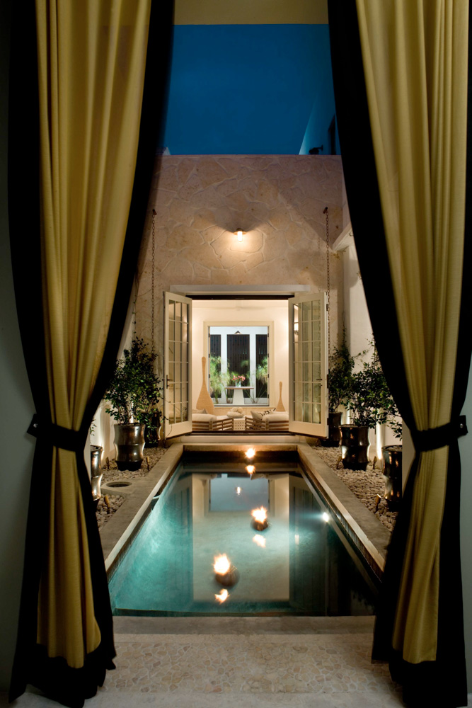 Night doorway to pool