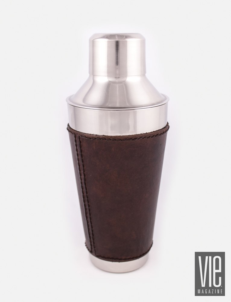 Pottery Barn Saddle leather cocktail shaker