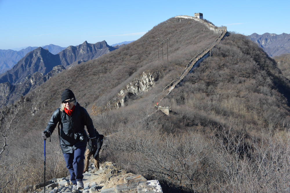 Woman hiking the Great Wall of China