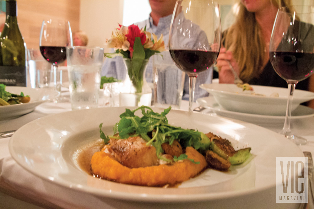 Grilled triggerfish roasted vegetables with wine at Camellia Cafe in Fairhope, Alabama