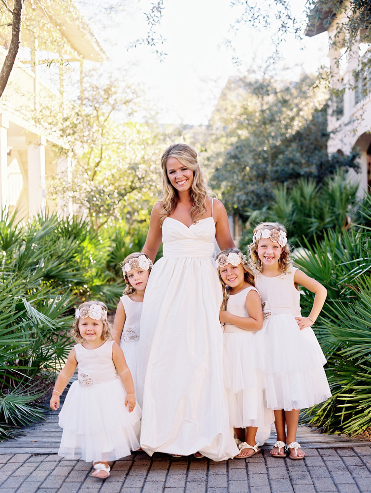 Bride, Jennifer Goff, with her flower girls