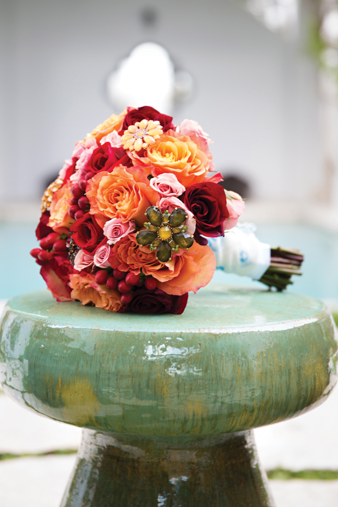 Colorful wedding bouquet of flowers