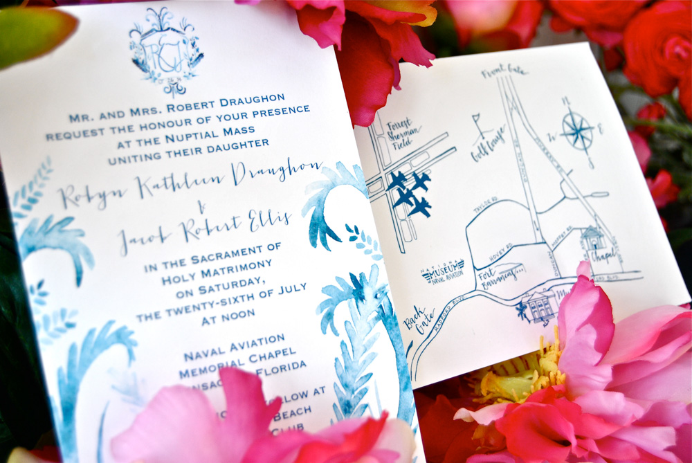 Studio Senn custom watercolor wedding invitations