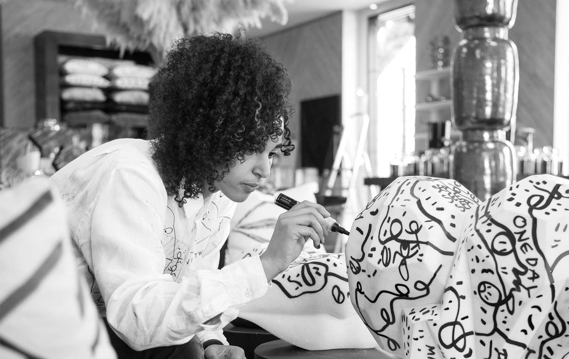 Shantell Martin works on project in Los Angeles