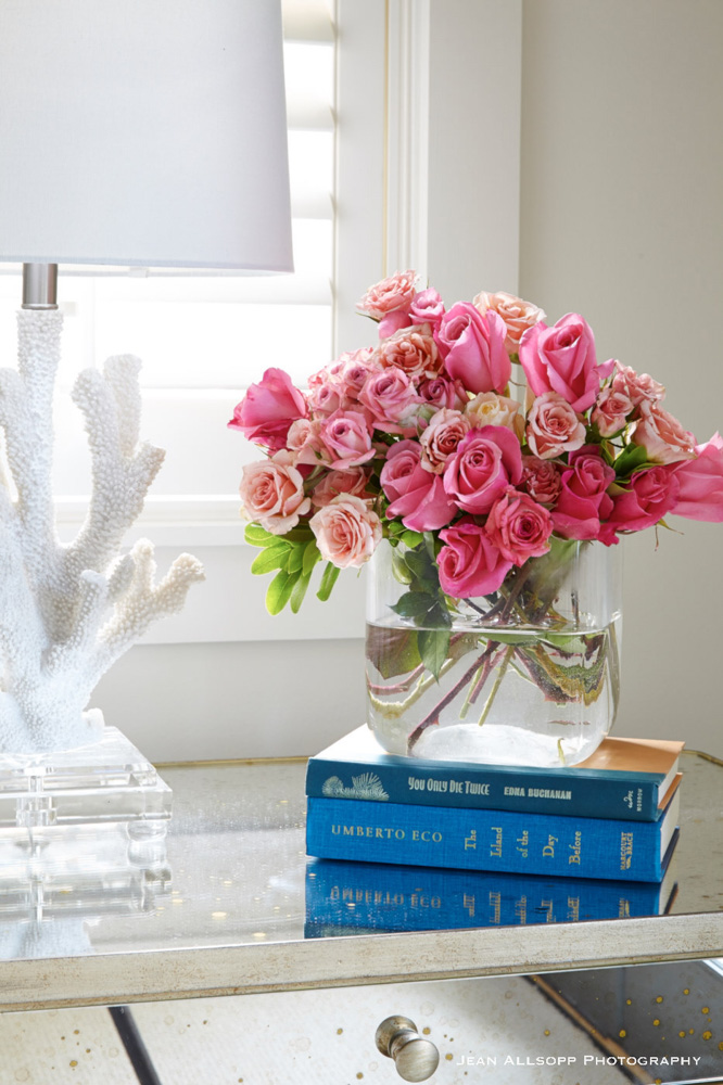 Pink flowers and white coral lamp