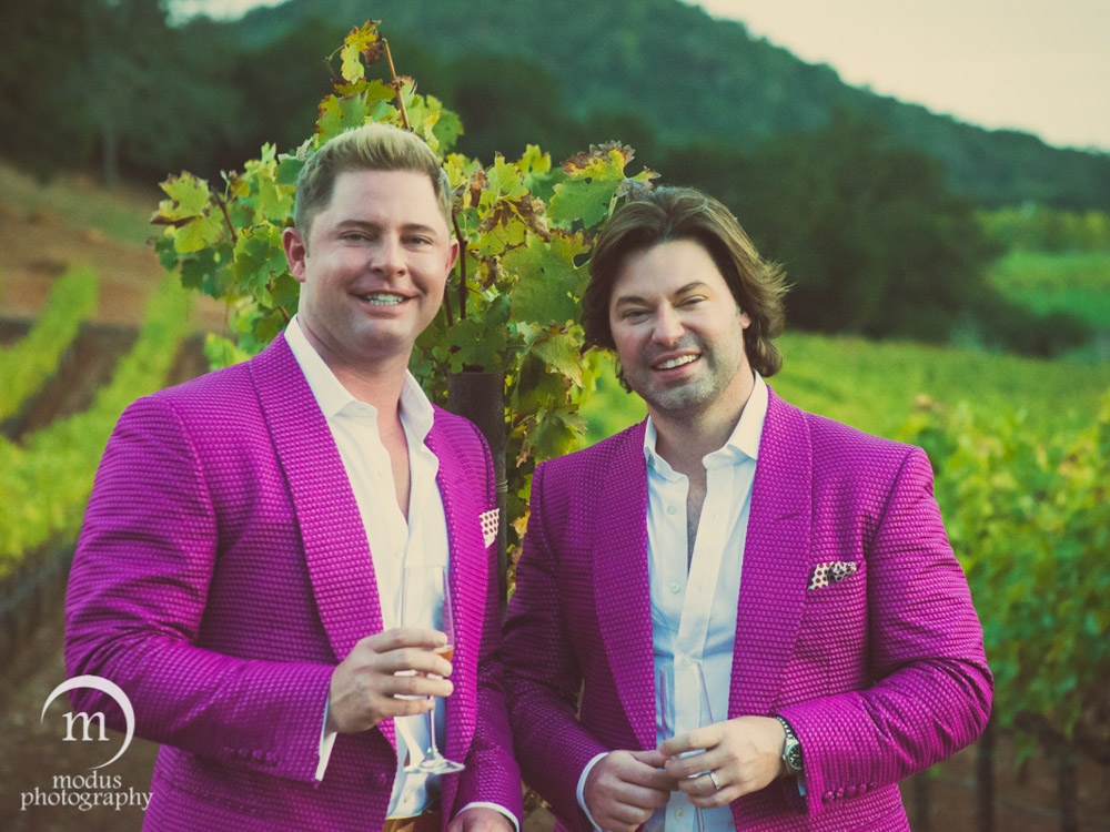 wedding couple in napa valley vineyard pink