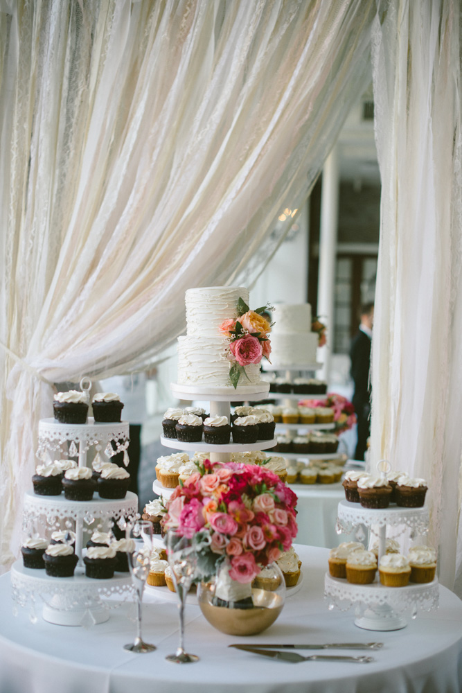 Wedding Event Specialists wedding cake and cupcake dessert table