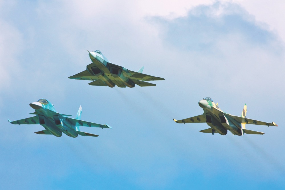 Left to right: Su-34, PAK FA, Su-35