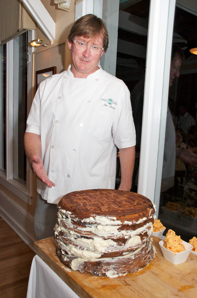 Chef Jim Shirley with his layered butter and bacon cornbread masterpiece at A Taste of Seaside