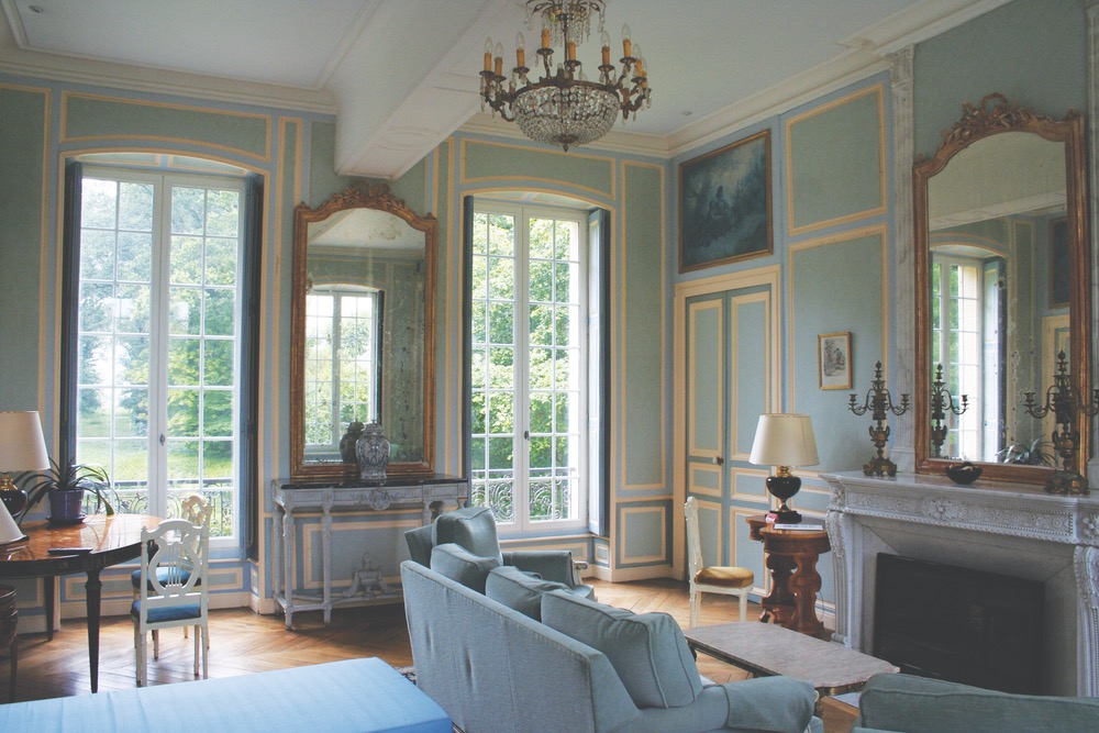 The charming and cozy interior of the three-hundred-year-old chateau, Domaine de Moresville
