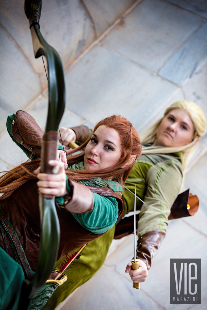 Girls dressed up as elves Tauriel and Legolas