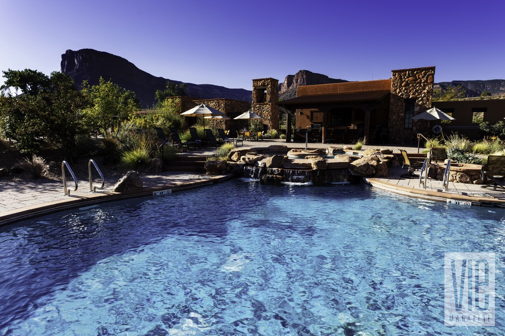 An Outdoor Pool With A Backdrop Of The Colorado Canyons At The Gateway Canyons Resort And Spa 