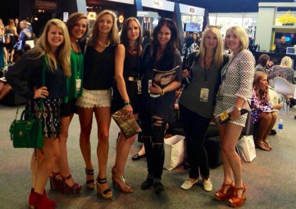 Jordan Staggs, Abigail Ryan, Renee Ryan, Tracey Thomas, Caroline Watts, Lauren Spring, and Lisa Burwell inside The Tents at NY Fashion Week.