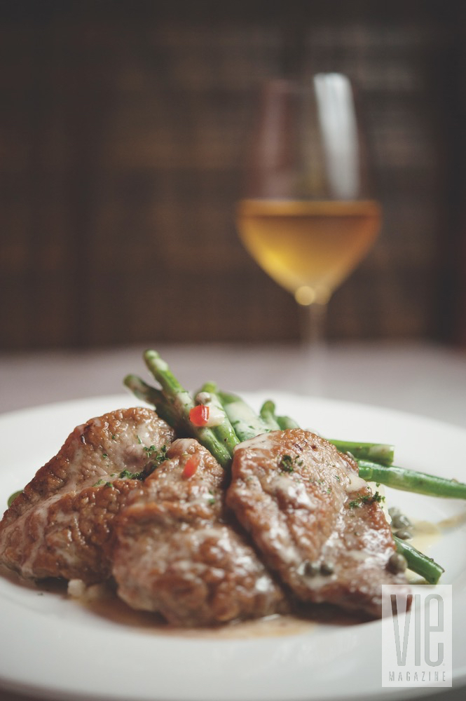 Plated Veal With Asparagus And Some Wine From Borago