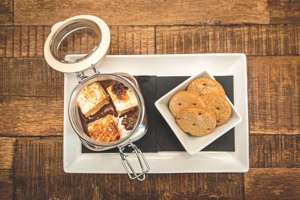 Beachside S'mores By Havana Beach Bar And Grill With A Jar of Melted Chocolate Toasted Marshmellows and Graham Crackers