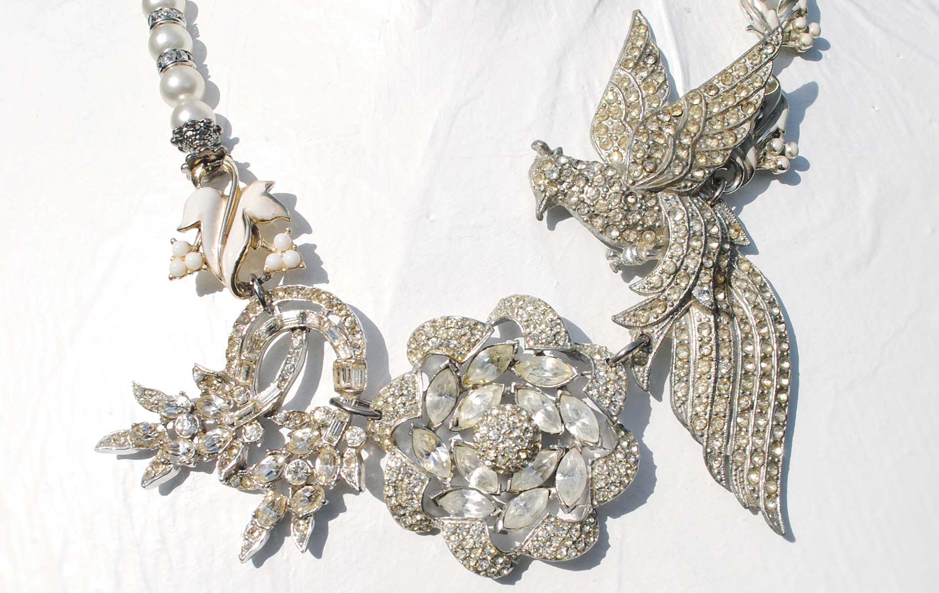 Bold Adorn By Samouce Statement Necklace Composed of Pearls and Rhinestones
